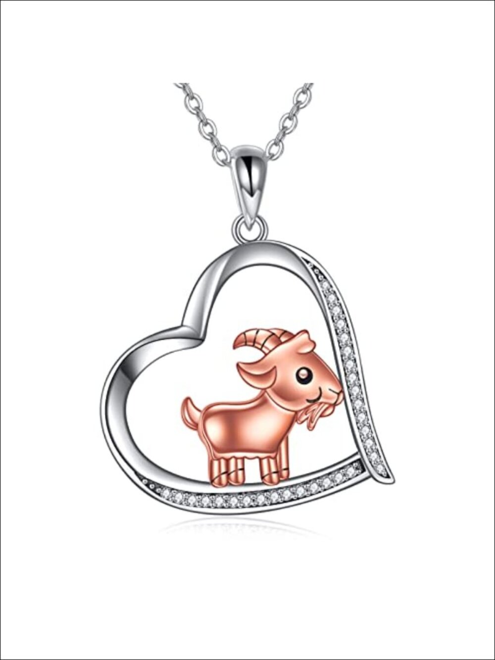 18K White Gold Plated Goat Charm Pendant Necklace Gift Box Women